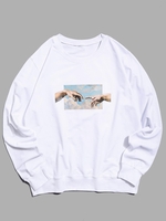 Sweat-shirt Décontracté Vintage Motif de Mains à Col Rond S Blanc