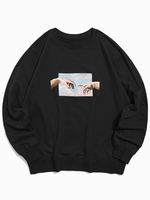 Sweat-shirt Décontracté Vintage Motif de Mains à Col Rond S Noir