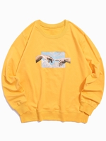 Sweat-shirt Décontracté Vintage Motif de Mains à Col Rond Xl Jaune