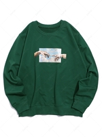 Sweat-shirt Décontracté Vintage Motif de Mains à Col Rond Xs Vert profond