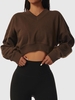 Sweat-shirt de Sport en Couleur Unie à Col V M Café profond