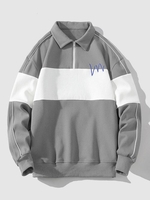 Sweat-shirt en Blocs de Couleurs à Col Zippé M Gris