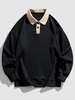 Sweat-shirt en Couleur Jointive à Col Polo L Noir