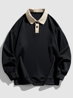 Sweat-shirt en Couleur Jointive à Col Polo M Noir