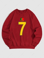 Sweat-Shirt en Doublure Polaire Motif Chiffres et Drapeau du Portugal L Rouge