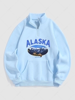 Sweat-shirt en Doublure Polaire Zippé à Motif ALASKA et Montagnes S Bleu clair
