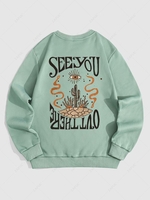 Sweat-Shirt en Molleton Motif Cactus et Lettre Style Graphique L Vert clair