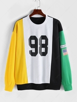 Sweat-Shirt en Molleton Motif de Drapeau Américain en Blocs de Couleurs Doublé de Style Blokecore L