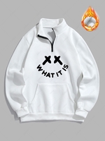 Sweat-Shirt en Molleton Motif Inscription Graphique Smile et Visage Souriant L Blanc