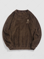 Sweat-shirt en Tissu Duveteux Fourré Rose Brodée M Café profond