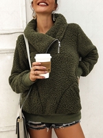 Sweat-shirt en Tissu Duveteux Zip Incliné avec Poche L Vert profond