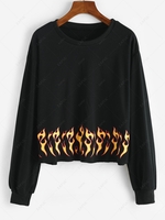 Sweat-shirt Flamme Imprimé à Ourlet Brut M Noir