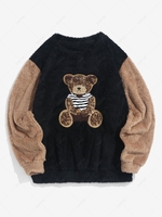 Sweat-shirt Fourré Ours Brodé en Blocs de Couleurs L Noir
