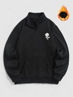 Sweat-shirt Graphique à Imprimé Rose à Doublure en Laine à 1 / 4 Zip M Noir
