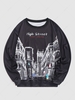Sweat-shirt Graphique à Imprimé Ville de la Grande Rue L Noir