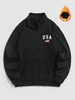 Sweat-shirt Graphique Drapeau Américain Lettre à Doublure en Laine à 1 / 4 Zip M Noir