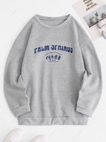 Sweat-shirt Graphique Lettre à Doublure en Laine L Gris