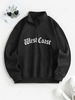 Sweat-shirt Graphique Lettre à Doublure Thermique à 1 / 4 Zip M Noir