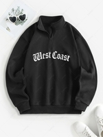 Sweat-shirt Graphique Lettre à Doublure Thermique à 1 / 4 Zip Xl Noir