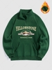 Sweat-shirt Graphique Motif de Montagne et YELLOW STONE à Doublure en Laine à 1 / 4 Zip L Vert profond