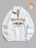 Sweat-shirt Graphique Motif de Montagne et YELLOW STONE à Doublure en Laine à 1 / 4 Zip Xl Blanc