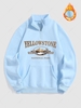 Sweat-shirt Graphique Motif de Montagne et YELLOW STONE à Doublure en Laine à 1 / 4 Zip Xl Bleu