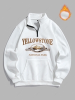 Sweat-shirt Graphique Motif de Montagne et YELLOW STONE à Doublure en Laine à 1 / 4 Zip Xxl Blanc