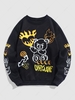 Sweat-shirt Graphique Motif de Ours Dessin Animé en Molleton Doublé L Noir