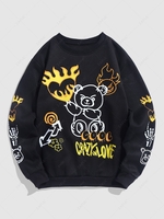 Sweat-shirt Graphique Motif de Ours Dessin Animé en Molleton Doublé L Noir