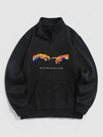 Sweat-shirt Graphique Thermique Lettre Gesture à Doublure en Laine à 1 / 4 Zip S Noir