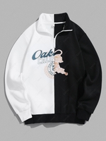 Sweat-shirt Graphique Tigre Doublure en Laine en Bicolore Vêtement de Rue de Style Blokecore S Noir