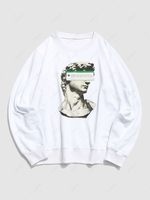 Sweat-shirt Graphique Vintage à Imprimé Sculpture à Col Rond du Streetwear Xl Blanc