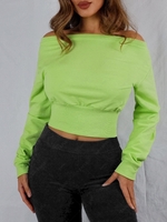 Sweat-shirt Large à Ourlet Côtelé à Col Oblique S Vert clair