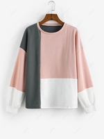 Sweat-shirt Lâche Texturé en Blocs de Couleurs S
