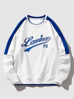 Sweat-shirt Lettre à Col Rond Graphique en Blocs de Couleurs Style Blokecore M Blanc