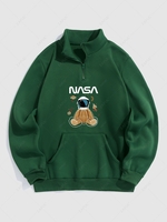 Sweat-shirt Lettre Astronaute Graphique à Quart Zip en Laine M Vert profond