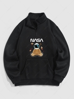 Sweat-shirt Lettre Astronaute Graphique à Quart Zip en Laine S Noir