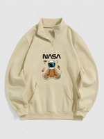 Sweat-shirt Lettre Astronaute Graphique à Quart Zip en Laine Xl Café lumière