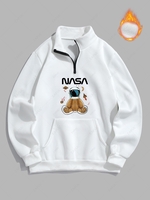 Sweat-shirt Lettre Astronaute Graphique à Quart Zip en Laine Xxl Blanc