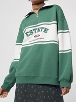 Sweat-shirt Lettre Brodée en Blocs de Couleurs à 1 / 4 Zip de Style Blokecore M Vert