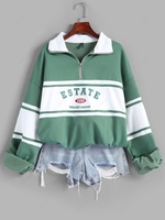 Sweat-shirt Lettre Brodée en Blocs de Couleurs à 1 / 4 Zip de Style Blokecore S Vert