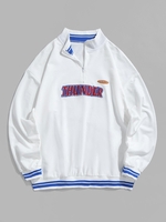 Sweat-shirt Lettre Brodée Goutte Epaule à Demi-Zip M Blanc