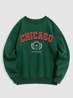 Sweat-shirt Lettre CHICAGO Badge Graphique Thermique à Doublure en Laine M Vert profond