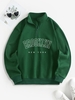 Sweat-shirt Lettre Graphique Amusant avec Poche Cachée à Doublure en Laine Xl Vert