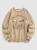 Sweat-shirt Lettre Graphique CALIFORNIA et Palmier Thermique en Laine Style Blokecore M Café lumière
