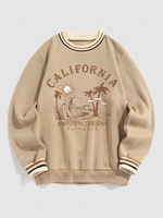 Sweat-shirt Lettre Graphique CALIFORNIA et Palmier Thermique en Laine Style Blokecore M Café lumière