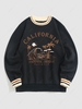 Sweat-shirt Lettre Graphique CALIFORNIA et Palmier Thermique en Laine Style Blokecore S Noir