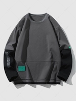 Sweat-shirt Lettre Graphique en Blocs de Couleurs à Col Rond L Gris foncé