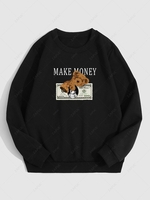 Sweat-shirt Lettre Graphique et Ours avec Motif de Lettre MAKE MONEY à Doublure en Molleton L Noir