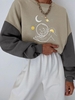 Sweat-shirt Lettre Graphique Etoile et Soleil en Blocs de Couleurs L Gris